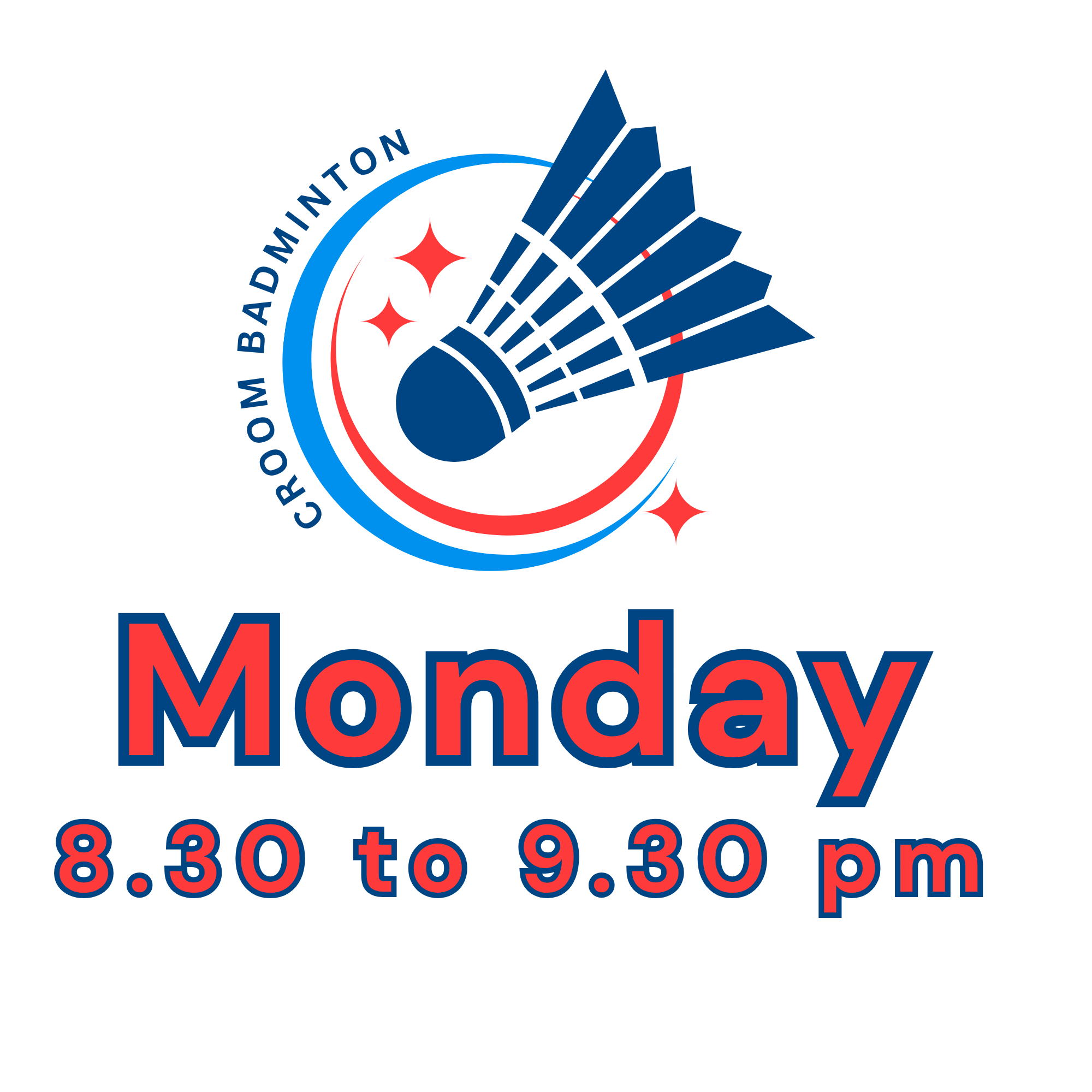 Summer Badminton Monday evenings 8.30 pm to 9.30 pm 17th August